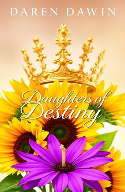 A captivating book cover for 'Daughters of Destiny' featuring a luxurious golden crown prominently displayed at the top