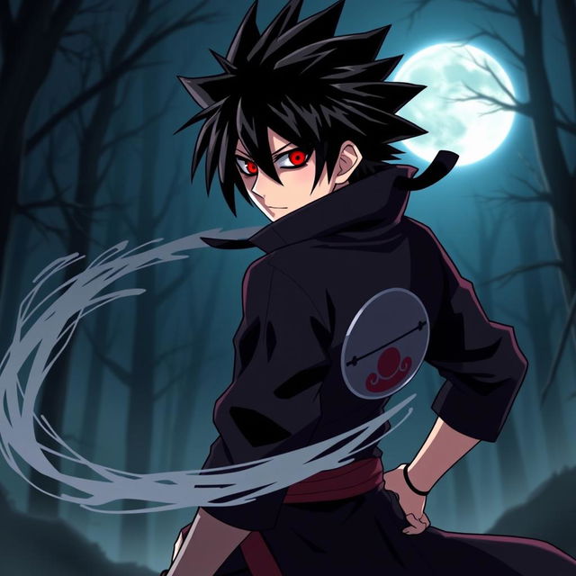 A stylish and fierce character inspired by the Uchiha clan from a popular anime