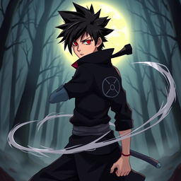 A stylish and fierce character inspired by the Uchiha clan from a popular anime