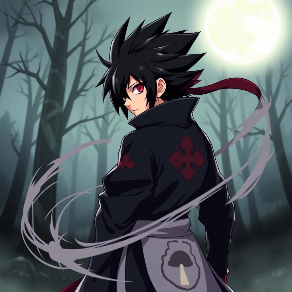 A stylish and fierce character inspired by the Uchiha clan from a popular anime