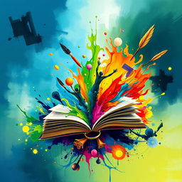 An abstract representation of the power of youth creativity in literature, featuring swirling colors that evoke energy and imagination
