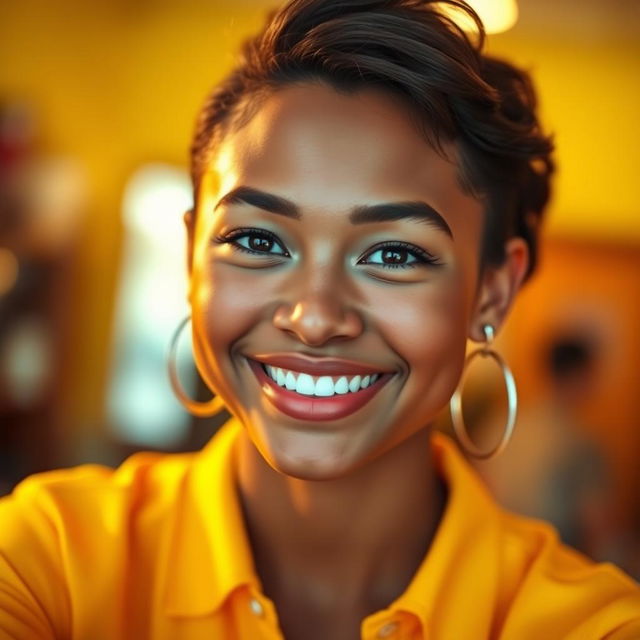 A bright and vibrant portrait focusing on a person's face, with enhanced facial features, making them look strikingly attractive