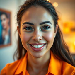 A bright and vibrant portrait focusing on a person's face, with enhanced facial features, making them look strikingly attractive
