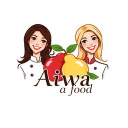 A logo design featuring two women chefs, one with dark brown hair and brown eyes, and the other with blonde hair and blue eyes, standing side by side