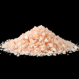 A close-up image of a mound of pink salt with large and medium-sized, crystal-clear grains