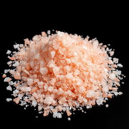 A close-up image of a mound of pink salt with large and medium-sized, crystal-clear grains