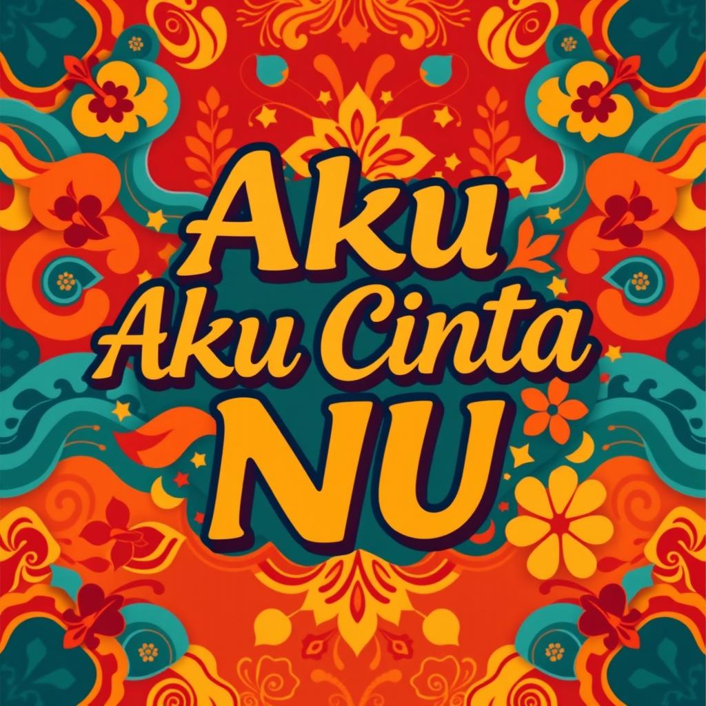 A vibrant and colorful poster design featuring the phrase 'Aku Cinta NU' in bold, artistic typography