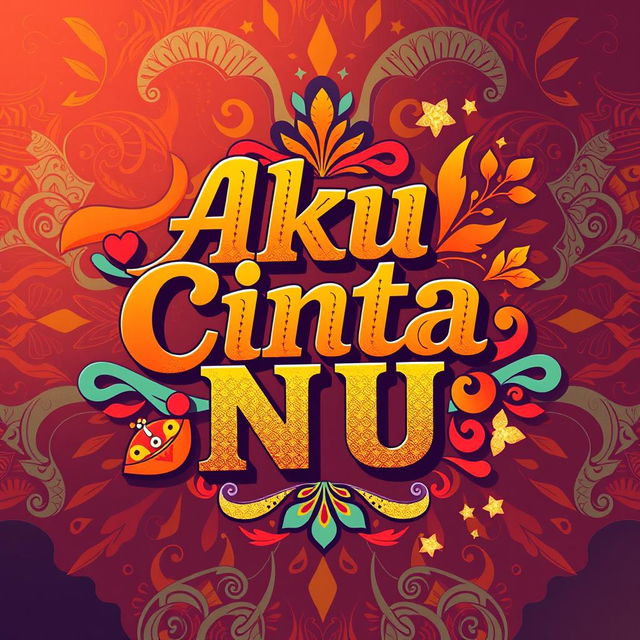 A vibrant and colorful poster design featuring the phrase 'Aku Cinta NU' in bold, artistic typography