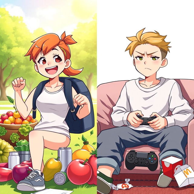 An anime-style illustration depicting two teenagers side by side