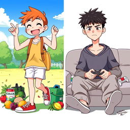 An anime-style illustration depicting two teenagers side by side