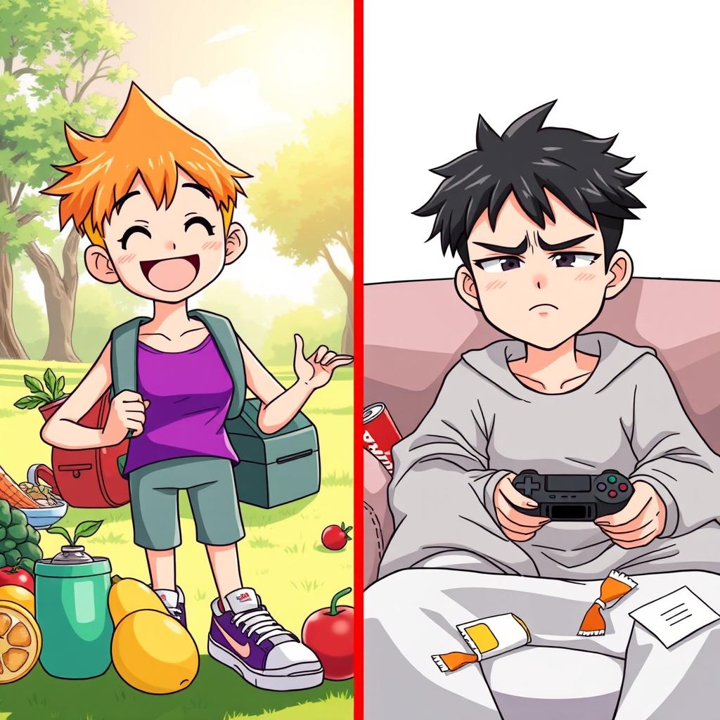 An anime-style illustration depicting two teenagers side by side