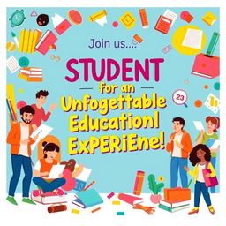 A vibrant and eye-catching student advertising banner, showcasing a creative design that includes bright colors and dynamic typography