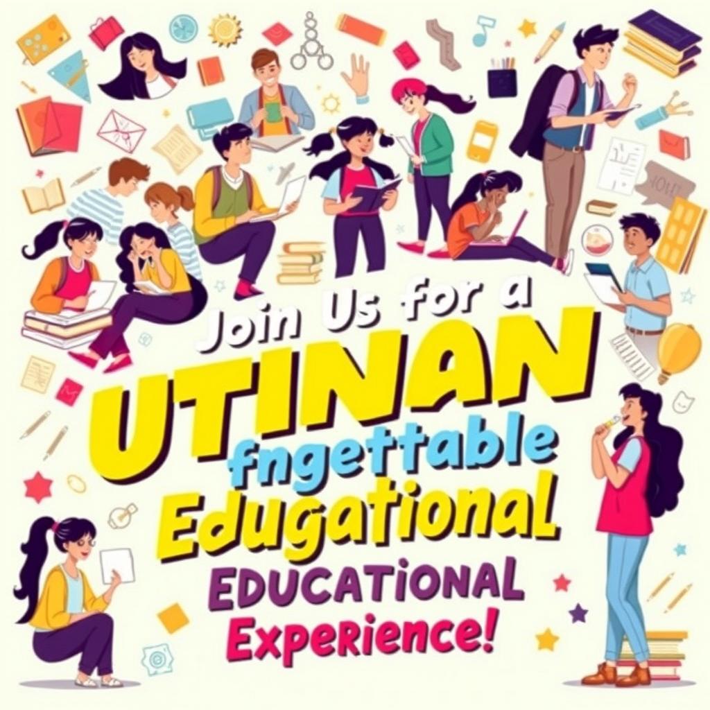 A vibrant and eye-catching student advertising banner, showcasing a creative design that includes bright colors and dynamic typography