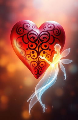 An artistic representation of a single heart intertwined with two ethereal souls, representing unity and connection