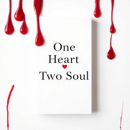 A minimalist romantic book cover design showcasing a pure white background adorned with vivid red drops of blood trickling down, creating a striking and emotional contrast