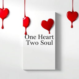 A minimalist romantic book cover design showcasing a pure white background adorned with vivid red drops of blood trickling down, creating a striking and emotional contrast