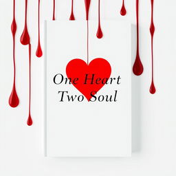 A minimalist romantic book cover design showcasing a pure white background adorned with vivid red drops of blood trickling down, creating a striking and emotional contrast