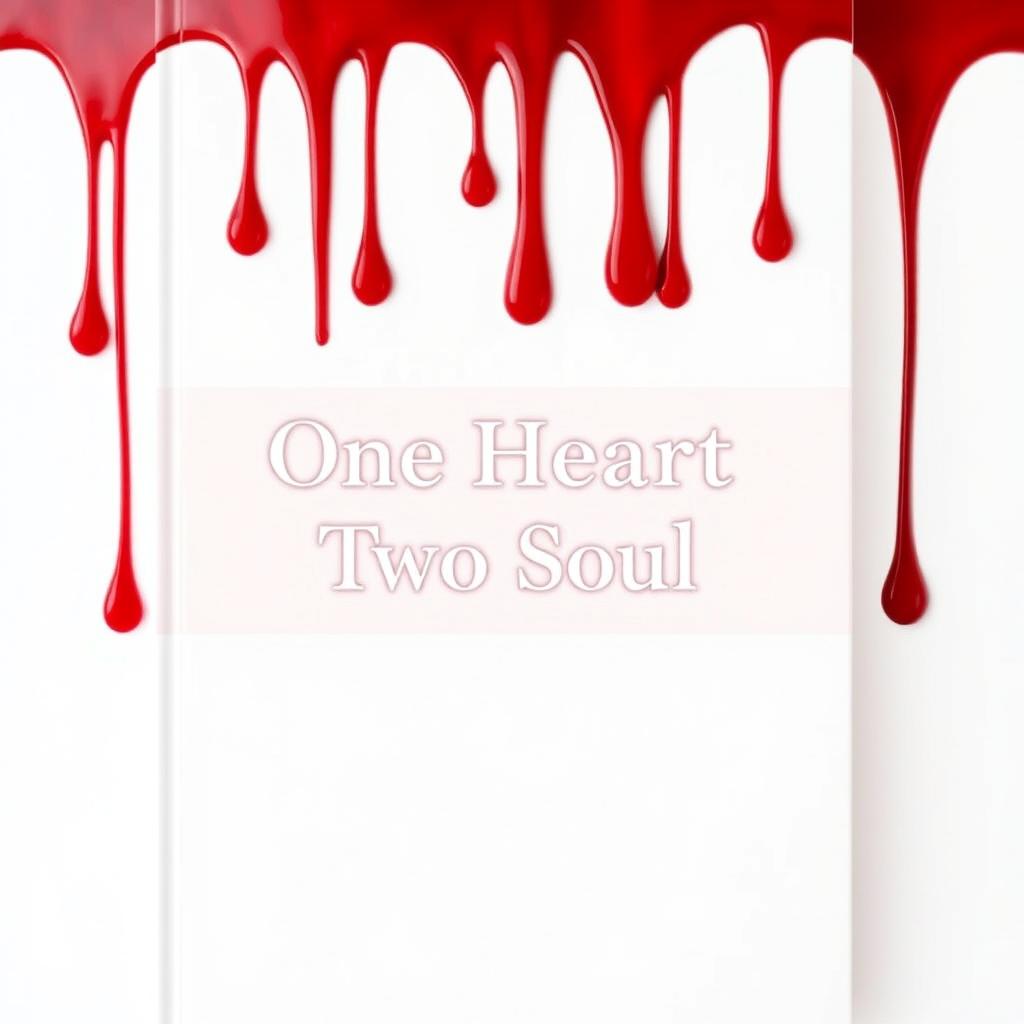 A minimalist romantic book cover design showcasing a pure white background adorned with vivid red drops of blood trickling down, creating a striking and emotional contrast