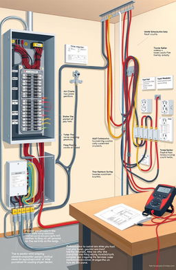 A detailed illustration of complex electrical wiring in a modern home