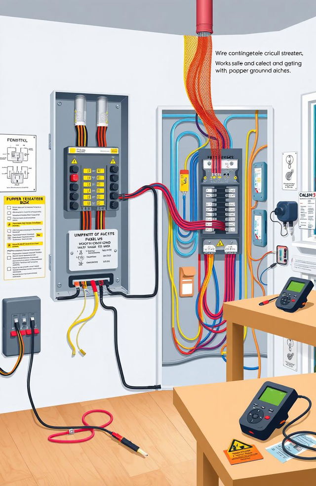 A detailed illustration of complex electrical wiring in a modern home