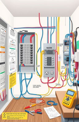 A detailed illustration of complex electrical wiring in a modern home