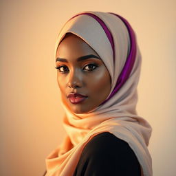 A captivating portrait of a beautiful woman wearing a stylish hijab that elegantly frames her face