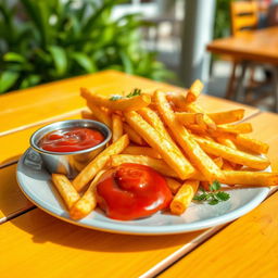 A delicious and tempting plate of golden brown French fries, perfectly crisp and hot, sprinkled with sea salt