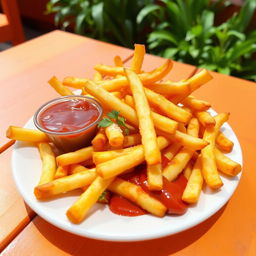 A delicious and tempting plate of golden brown French fries, perfectly crisp and hot, sprinkled with sea salt