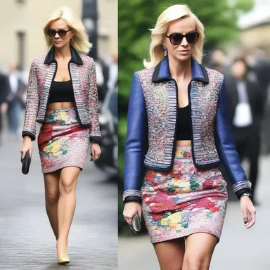 She wore a cockney-inspired outfit with a rhinestone-studded jacket and a floral-print skirt.