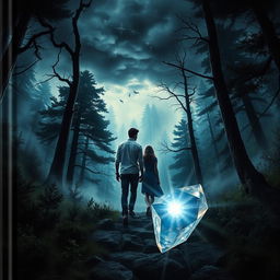 A captivating book cover depicting a couple, a man and a woman, embarking on an adventurous journey in a mystical forest