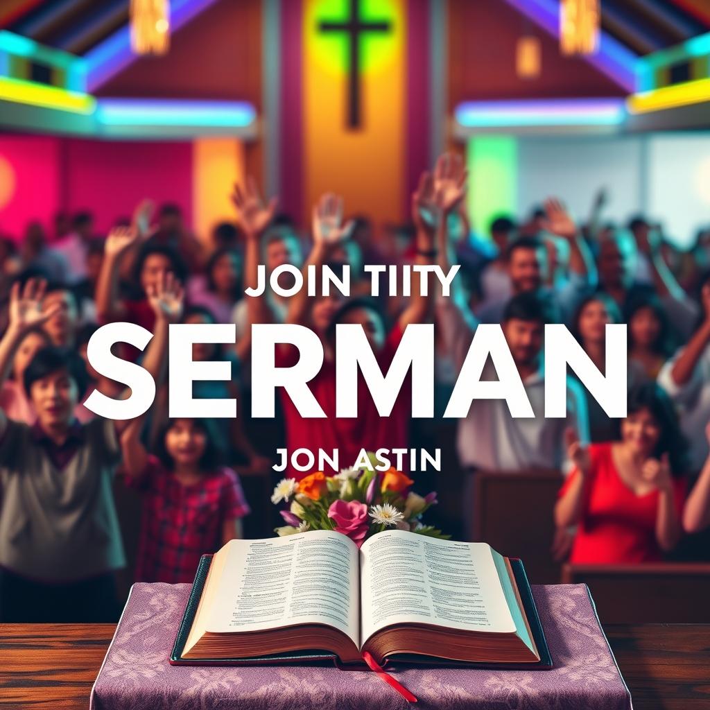 A visually striking thumbnail for a sermon, featuring a dynamic church setting with vibrant colors