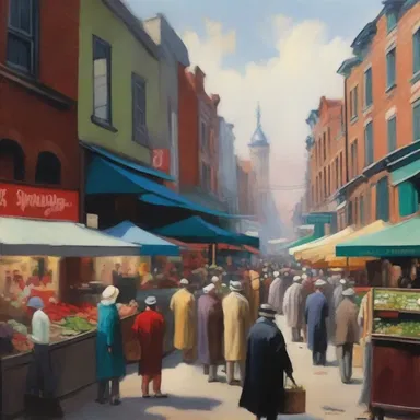 The artist's painting depicted a bustling cockney market scene, capturing the vibrant atmosphere and distinctive accents of the neighborhood.