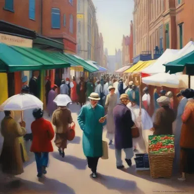 The artist's painting depicted a bustling cockney market scene, capturing the vibrant atmosphere and distinctive accents of the neighborhood.