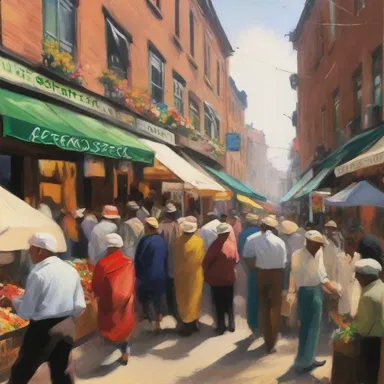The artist's painting depicted a bustling cockney market scene, capturing the vibrant atmosphere and distinctive accents of the neighborhood.
