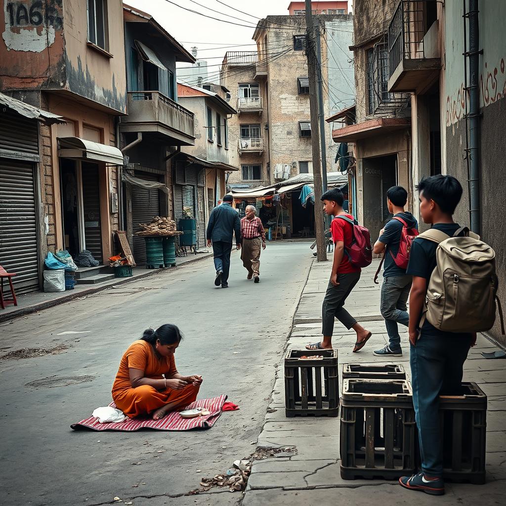 A poignant street scene depicting the stark realities of a poor economy in a developing area