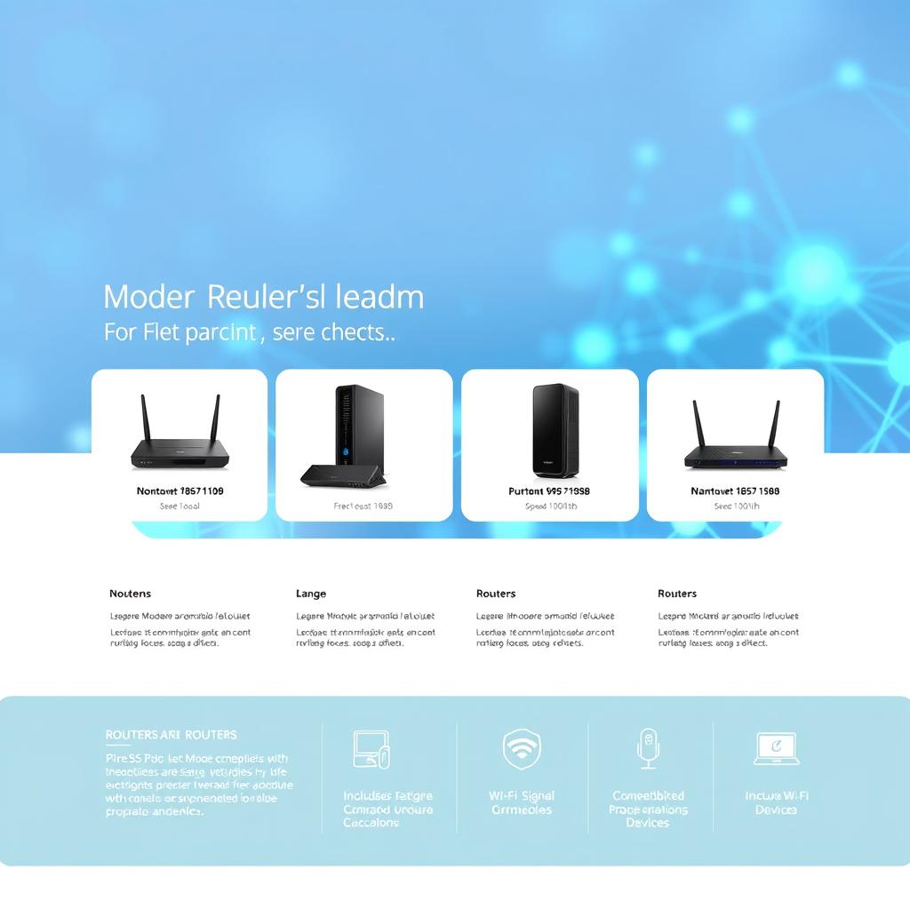 A sleek and modern slider design for a website showcasing a variety of modems and routers