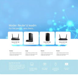 A sleek and modern slider design for a website showcasing a variety of modems and routers