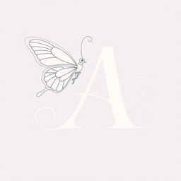 A beautifully designed linear butterfly perched delicately on the letter 'A' composed in an elegant calligraphy font