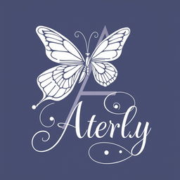 A beautifully designed linear butterfly perched delicately on the letter 'A' composed in an elegant calligraphy font