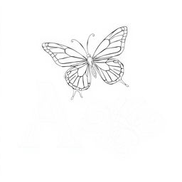 A beautifully designed linear butterfly perched delicately on the letter 'A' composed in an elegant calligraphy font