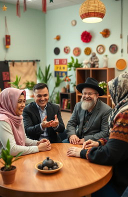 The role of psychology in forming religious tolerance attitudes in multicultural communities, showcasing diverse individuals engaging in interfaith dialogues