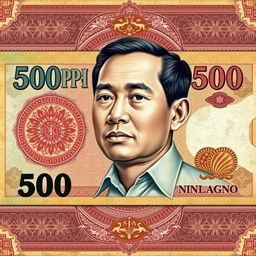 An artistic interpretation of the old 500 PHP bill featuring a portrait of Ninoy Aquino