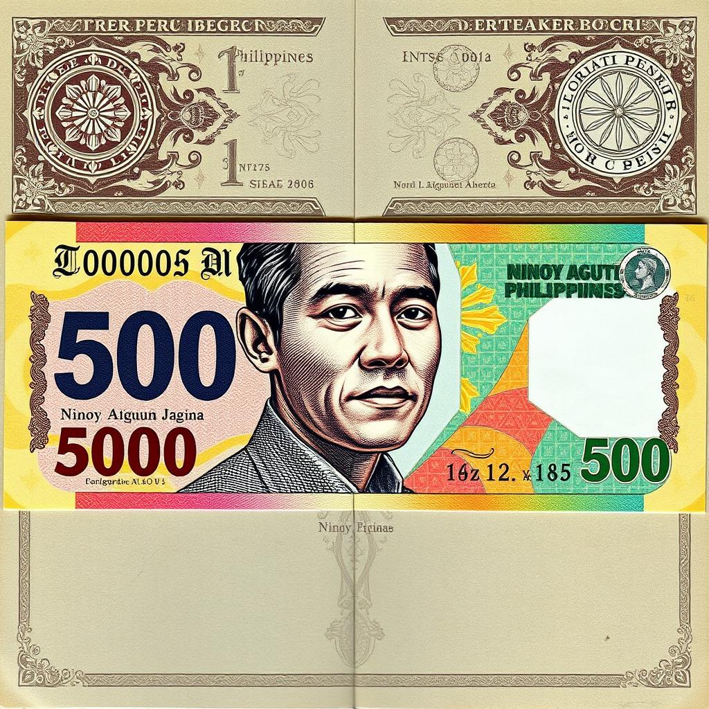 An artistic interpretation of the old 500 PHP bill featuring a portrait of Ninoy Aquino