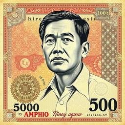 An artistic interpretation of the old 500 PHP bill featuring a portrait of Ninoy Aquino