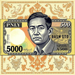 An artistic interpretation of the old 500 PHP bill featuring a portrait of Ninoy Aquino