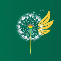 A central design featuring a dandelion with its flower head represented as gradually dispersing, symbolizing the spreading and inheritance of dreams