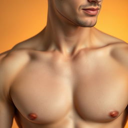 A close-up of a smooth, hairless male chest and underarms, showcasing flawless skin with a natural, healthy glow