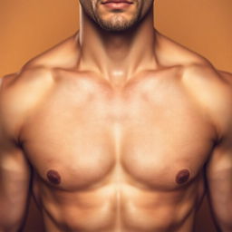 A close-up of a smooth, hairless male chest and underarms, showcasing flawless skin with a natural, healthy glow