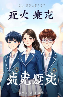 A romantic book cover featuring three main characters: a girl standing in the middle, flanked by two boys