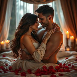 An artistic representation of intimacy and romance, featuring a couple in a passionate embrace
